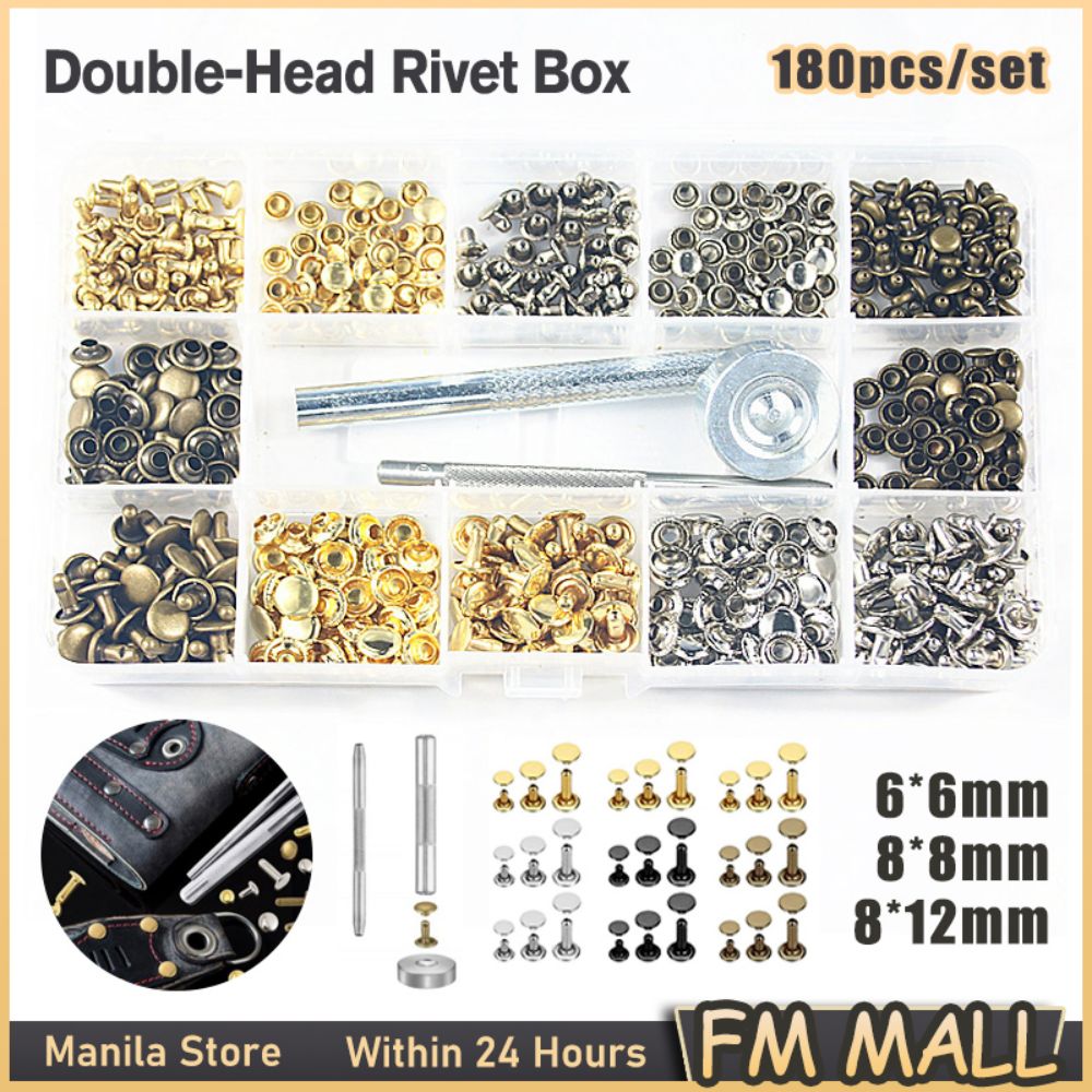 Toolbox Leather Rivets 360 Sets Double Cap Rivet Tubular 4 Colors 3 Size Metal Studs Brass Rivets with Setting Tool Kit for DIY Leather Crafts Fabric 