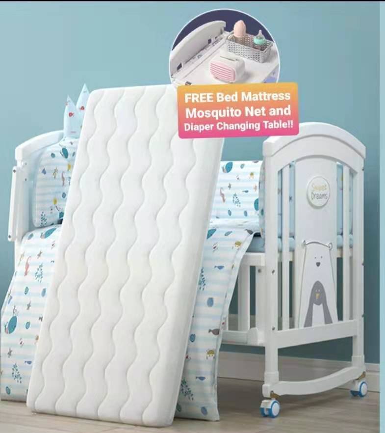 10in1 Multi Function Crib with FREE Bed Mattress and Mosquito Net
