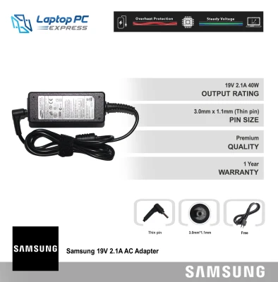 Samsung Laptop Charger 19V 2.1A 3.0mm x 1.1mm.