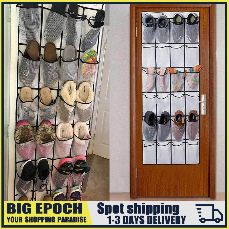 Over The Door Shoe Organizer, 24 Large Mesh Pockets Hanging Shoe Storage Heavy Duty Tidy Rack