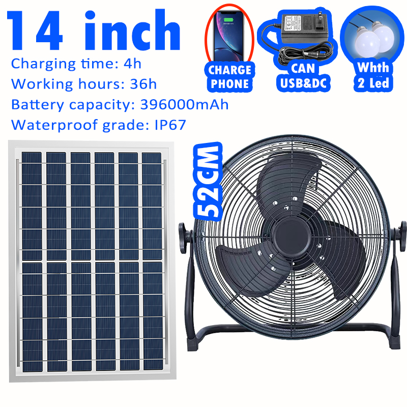 Solar Electric Fan With Panel 12 Inch 16 Inch Standard Rechargeable Portable Solar Fan With Led 2523