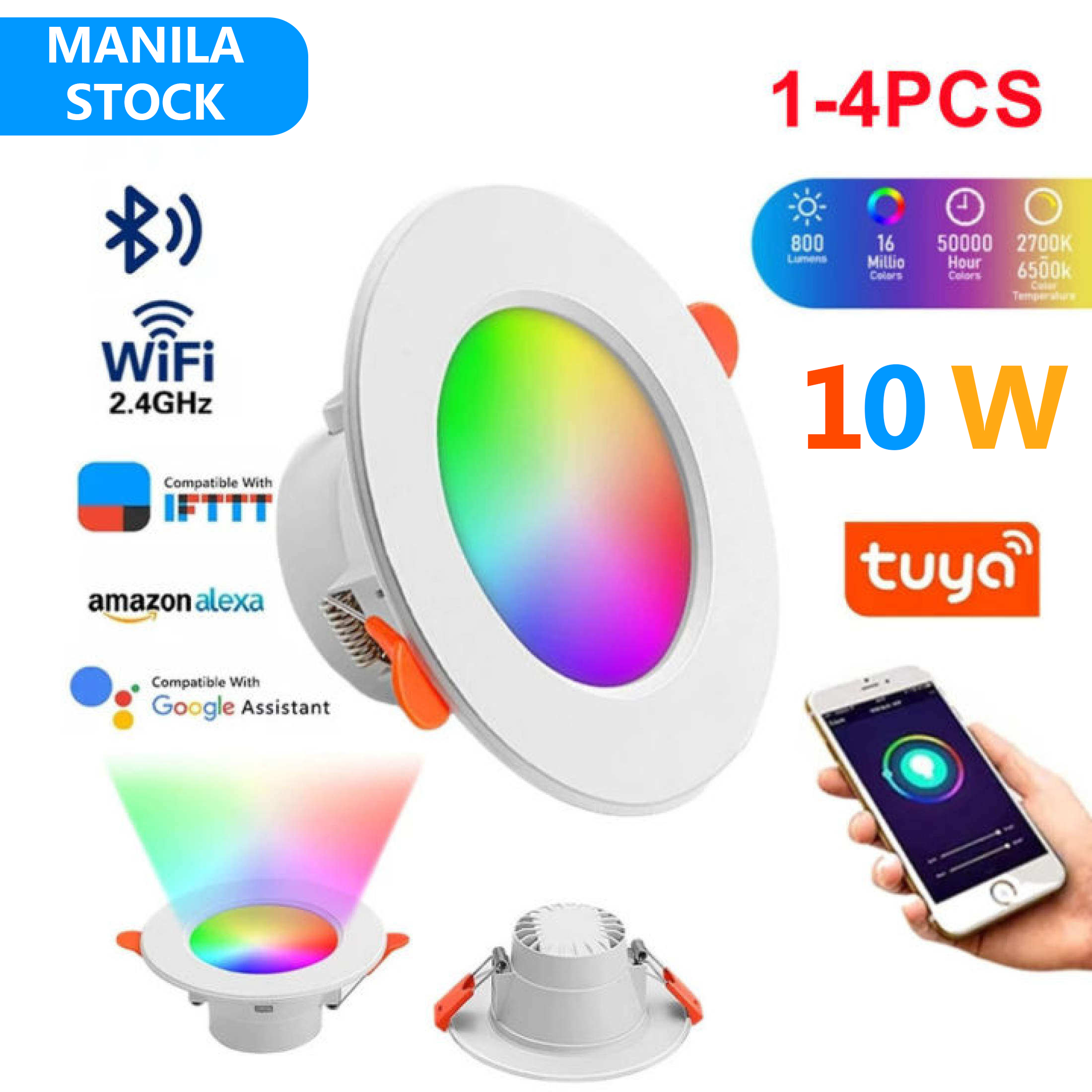 LED Downlight 10W Smart Ceiling Light RGB Dimmable Recessed Led Spot Lamp  RGB+CW+WW Smart Lamp Work With Alexa Google Home
