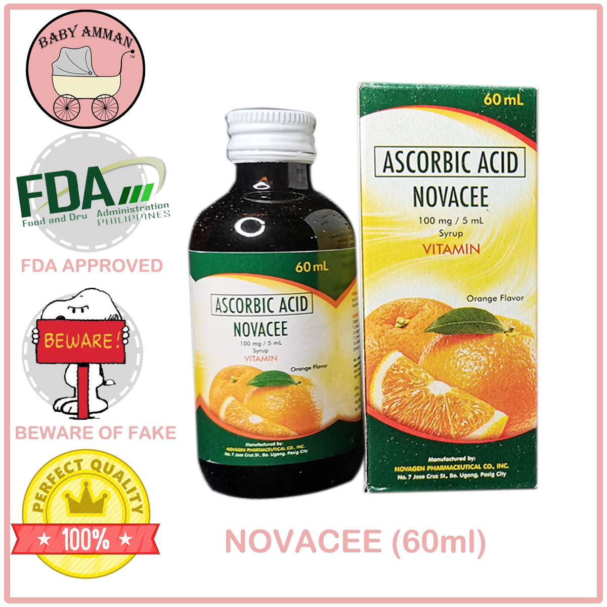 NOVACEE vitamin c syrup ascorbic acid syrup for kids 60ml and 120ml