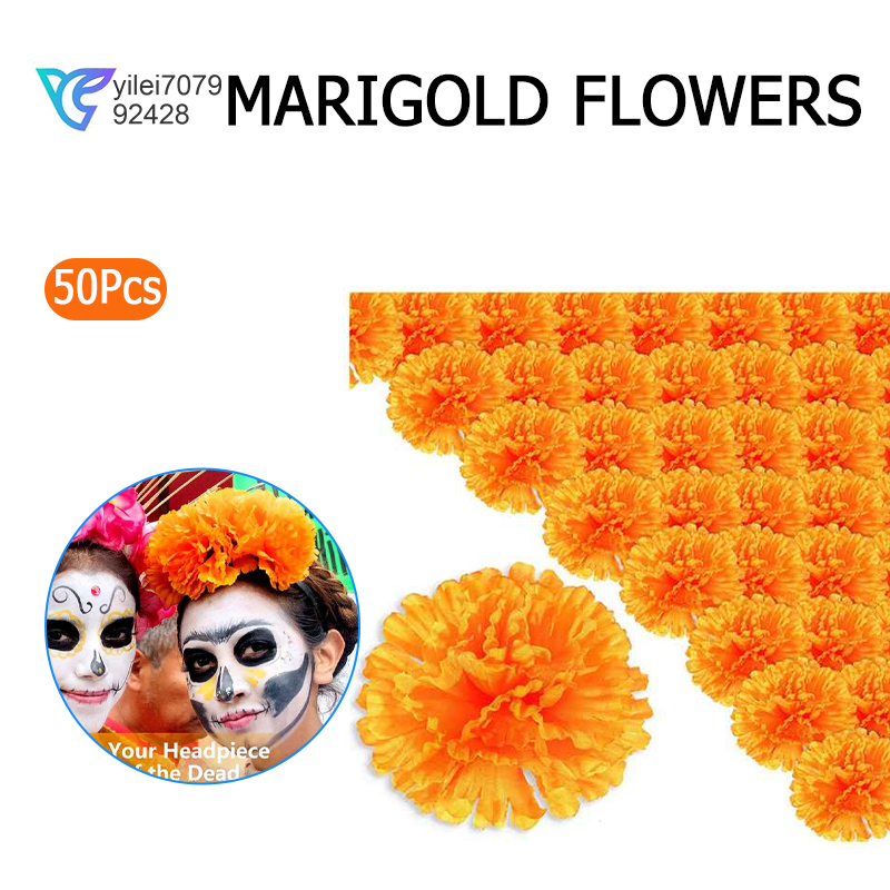 3.9inch Marigold Flowers Artificial Day of the Dead Flower 50Pcs Fake
