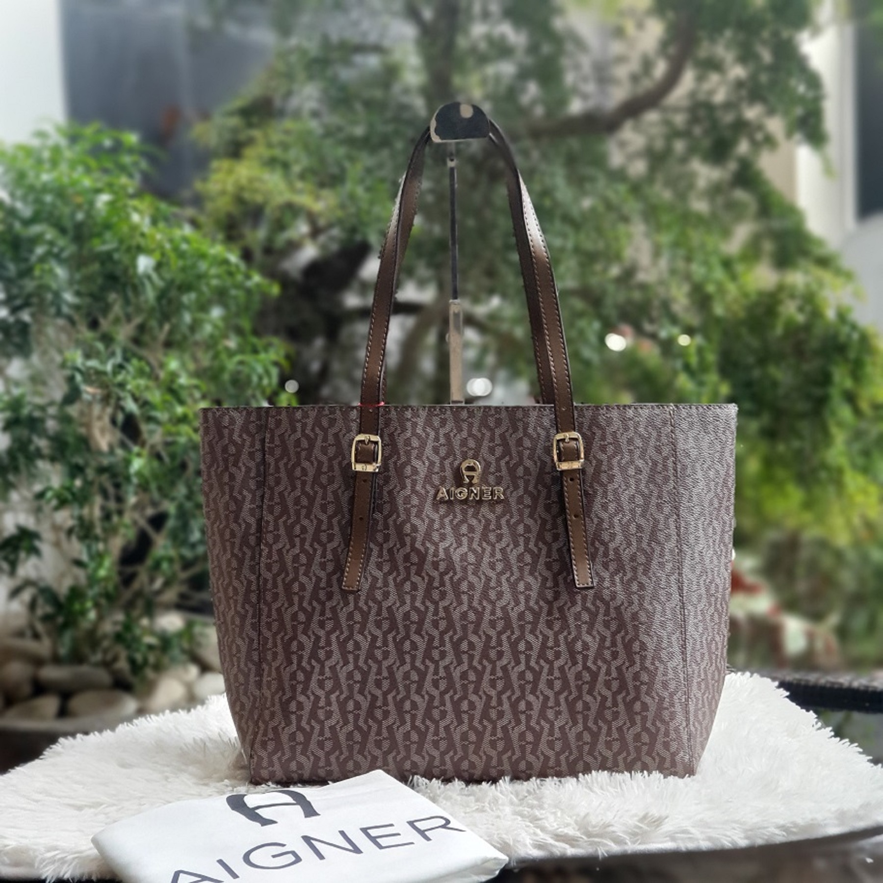 Etienne Aigner Tan Brown Logo Fabric Leather Bag Purse Shoulder Bag | eBay