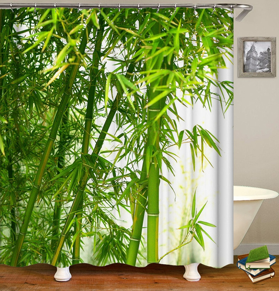 Bamboo Forest Decor Shower Curtain Polyester Fabric Waterproof Shower