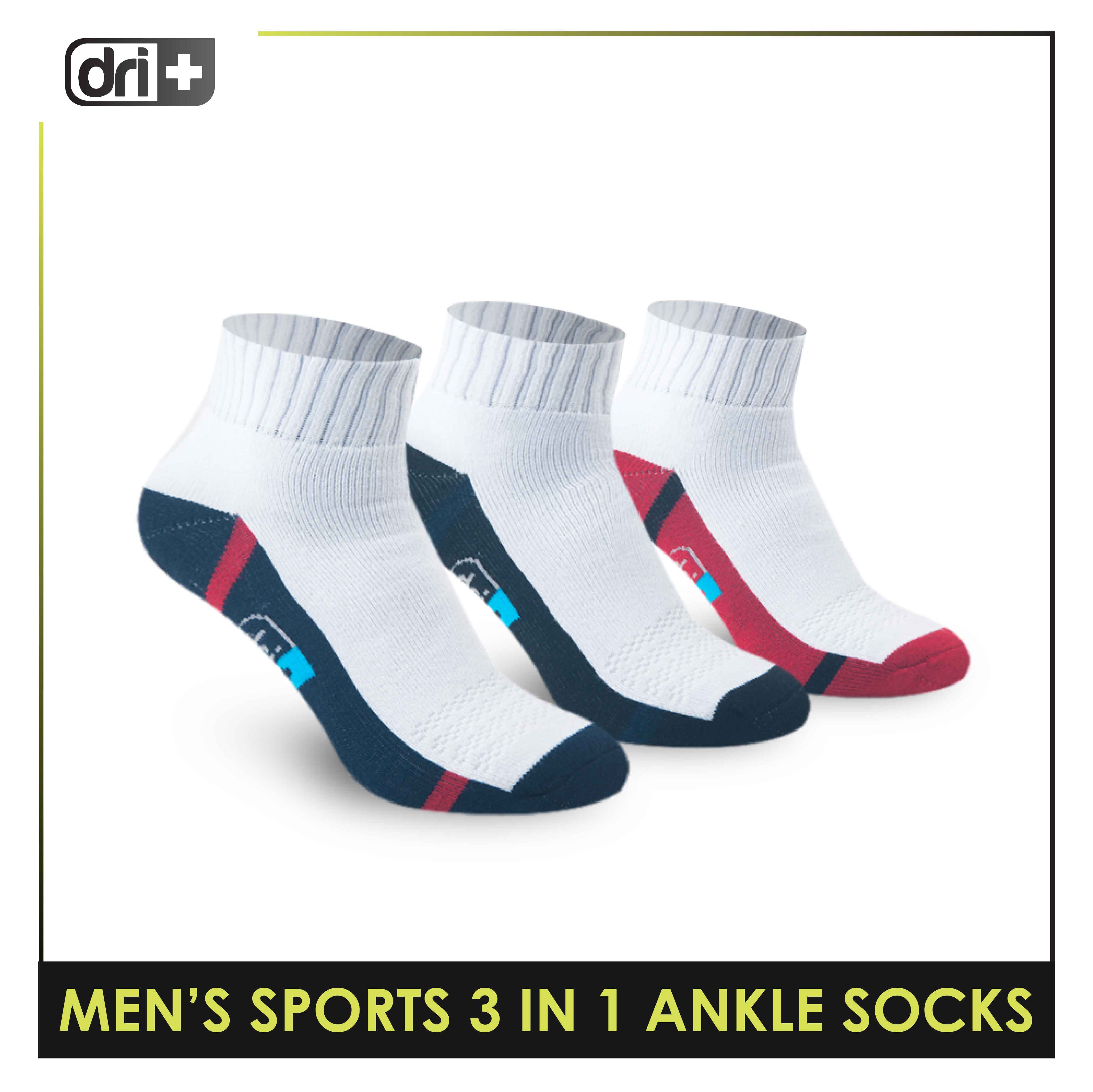 Dri Plus Men's Thick Cotton Sports Ankle Length Socks 3 pairs in a pack