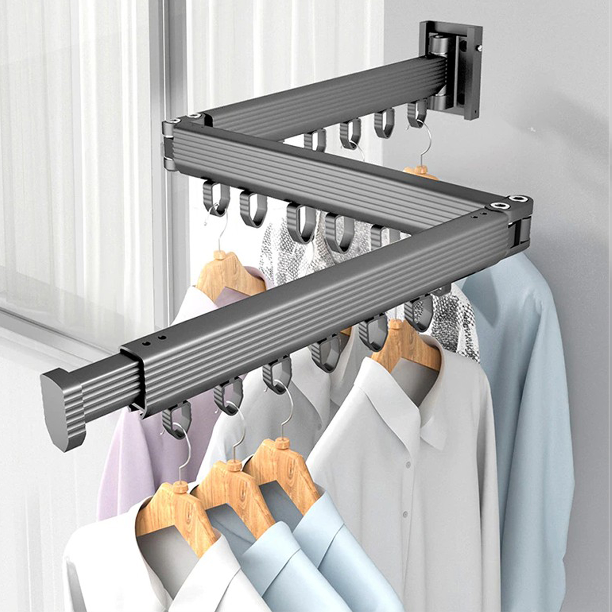 Retractable SpaceSaving WallMount Aluminum Clothes Drying Rack