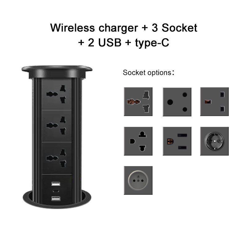 New Smart lifting row plug kitchen island wireless charging with 2USB