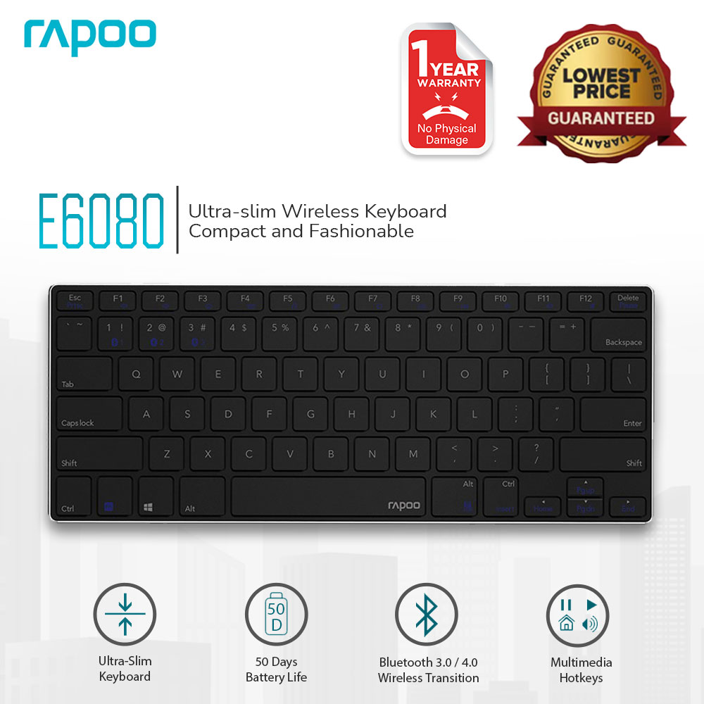【Clearance】 Rapoo E6080 UltraSlim Wireless Keyboard Compact and