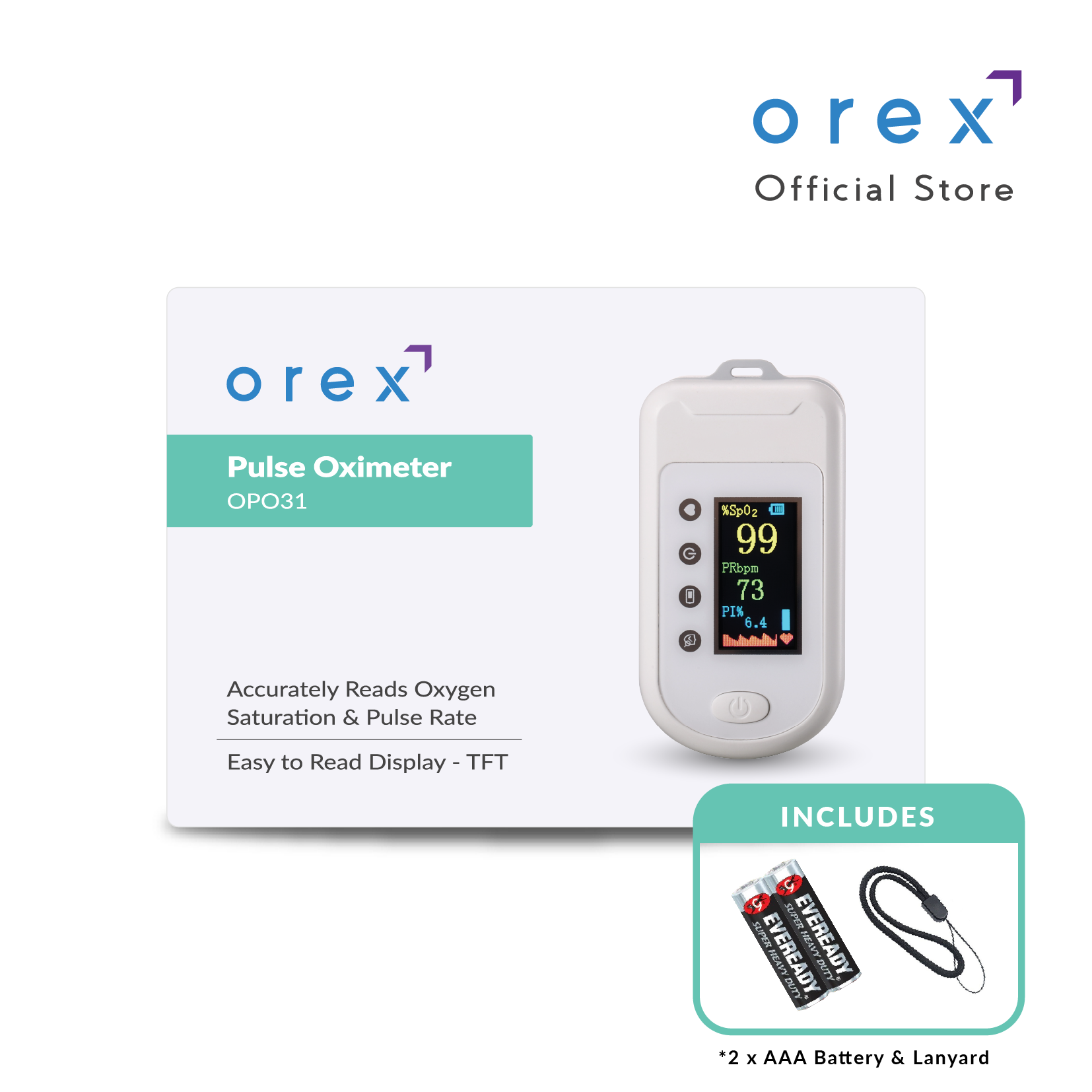 OREX Fingertip Pulse Oximeter Blood Oxygen Saturation with Pulse Rate