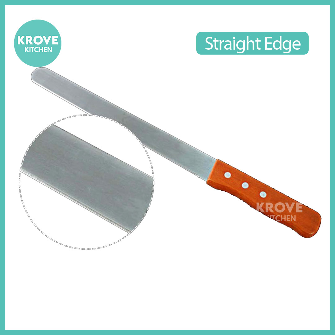 Serrated Bread Knife Stainless Steel w/ Wooden Handle for Leveling