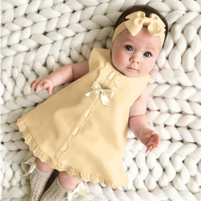 do-it-yourself Newborn Baby Girl Sleeveless Casual Maxi Bow Dress+Headband Set outfit