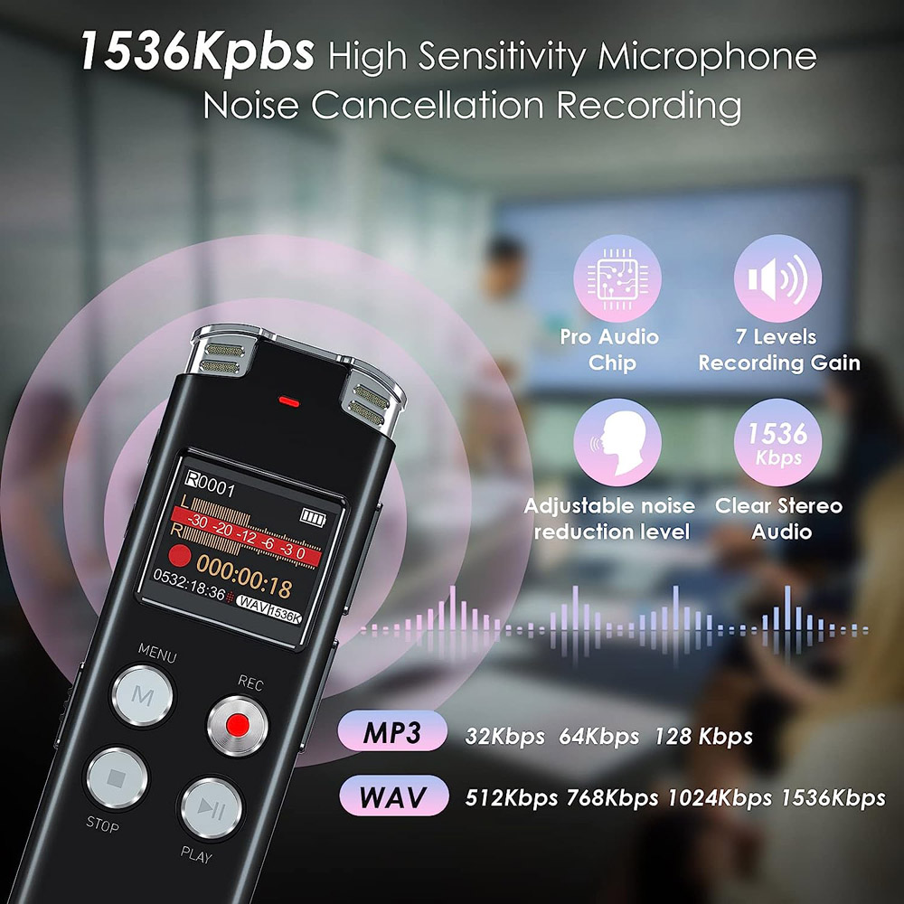 8GB Spy Watch Audio Sound Recorder Voice Activation 1536K High