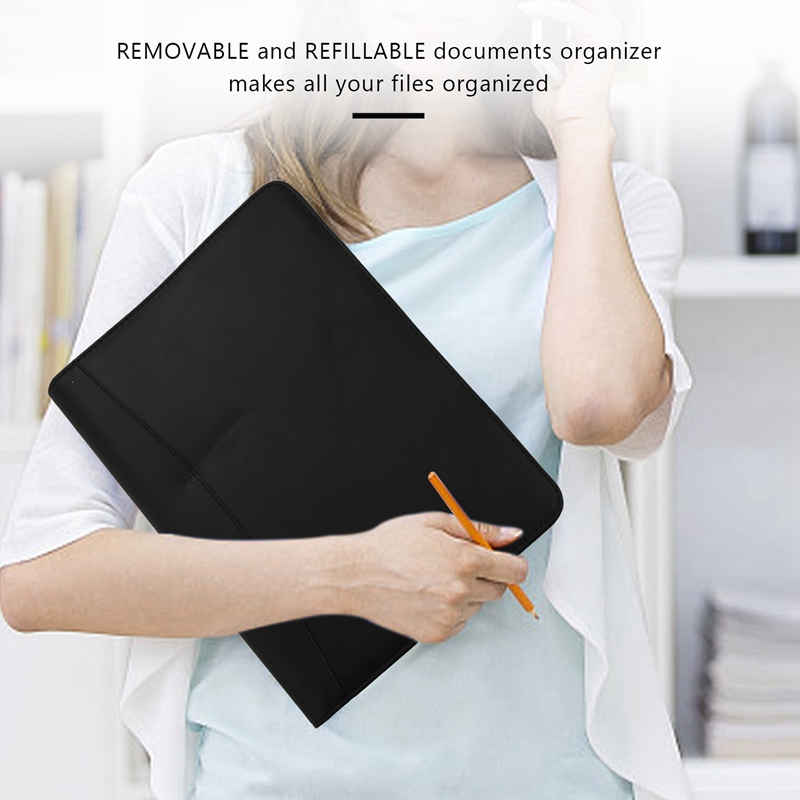 A4 Leather 3 Ring Portfolio Binder Business Binder Padfolio with Notebook Pad for Interview & Business