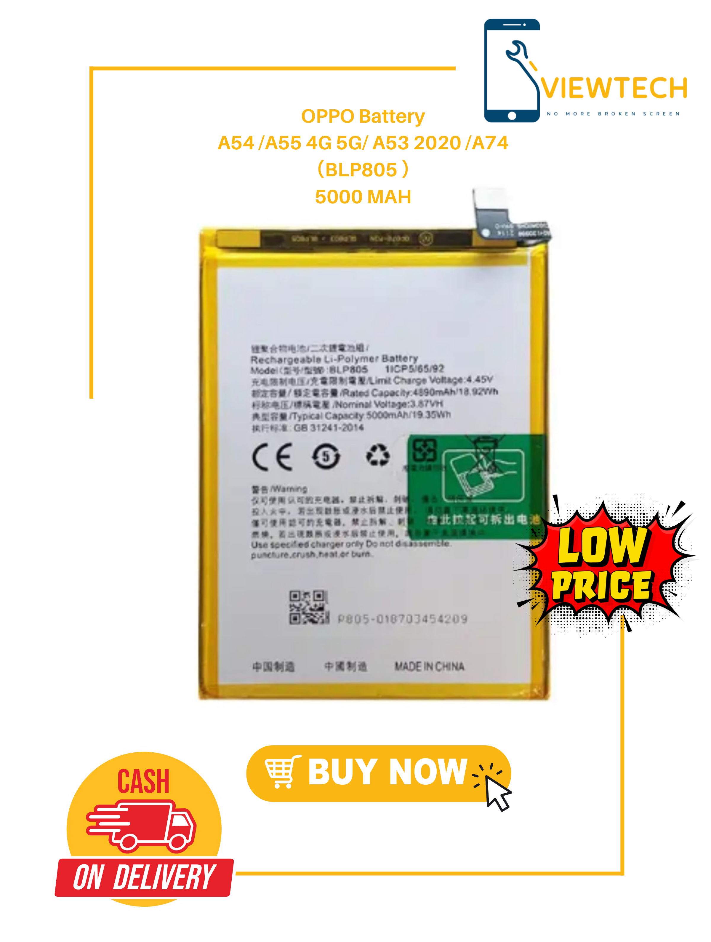 OPPO Original BLP805 BATTERY A54 A55 4G 5G A53 2020 A74 replacement ...