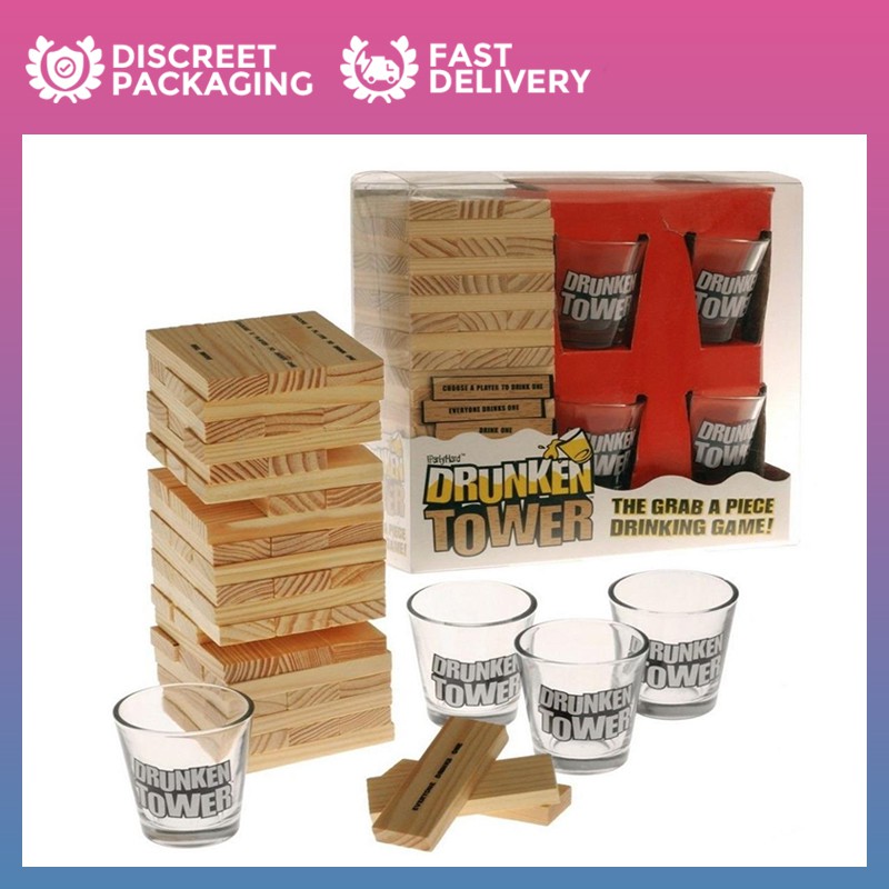 Funzone Drunken Tower Shot Glass Drinking Game 4 Shot Glasses 60