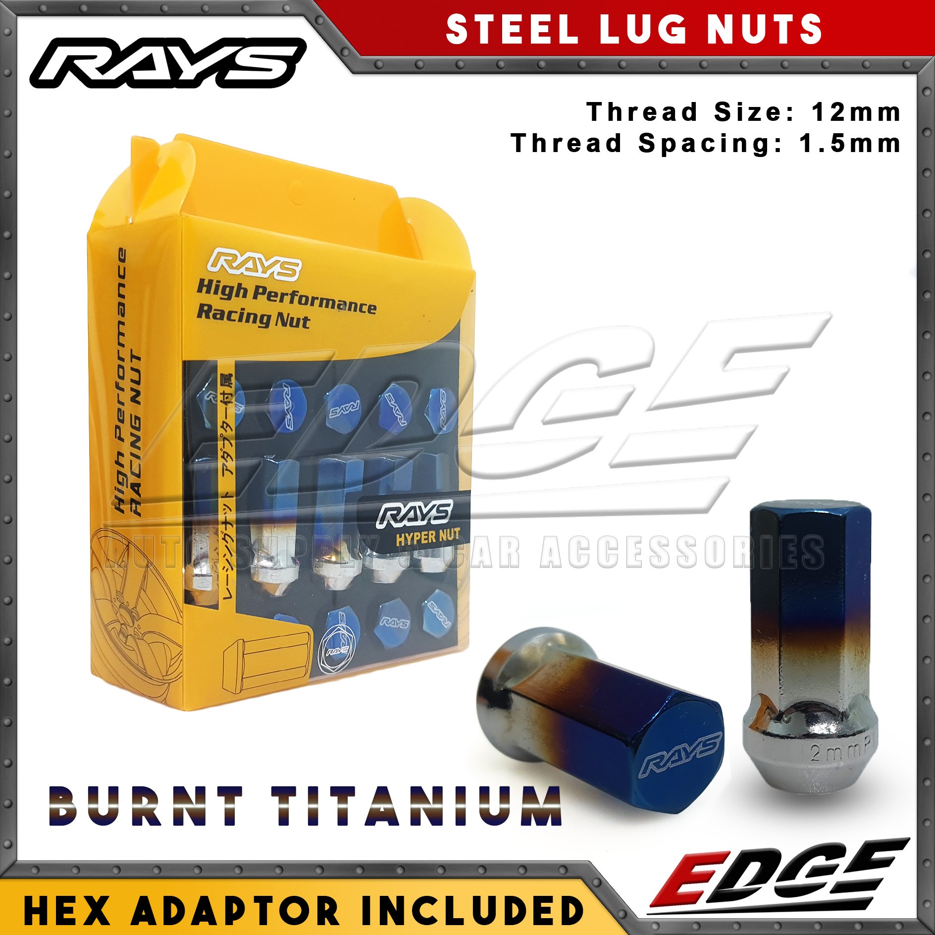 Rays Hyper Nut Steel Lug Nut 12mm x 1.5mm 20 pcs.(Red)