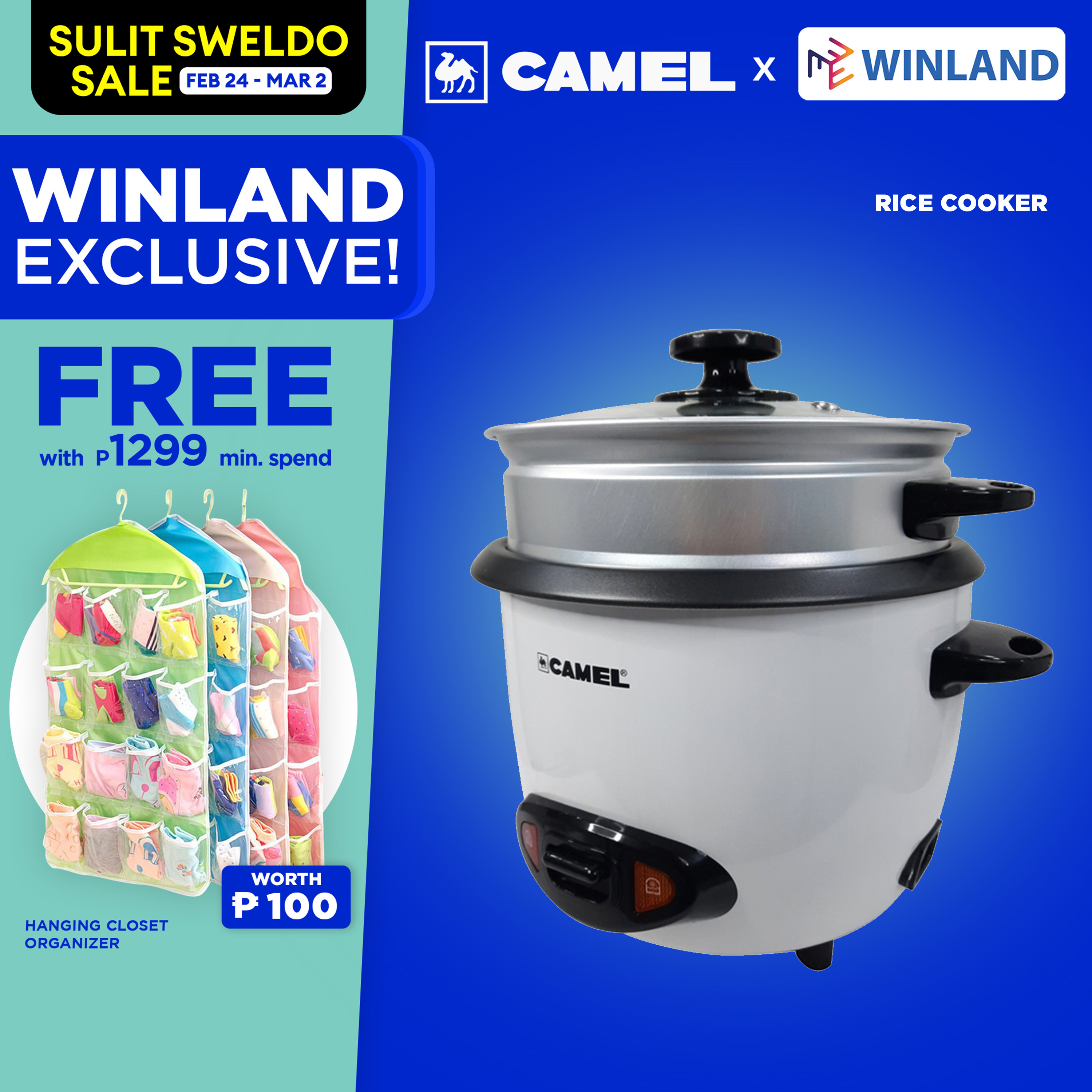 CAMEL by Winland Rice Cooker with Steamer 5 cup /1.0L White Color CRC