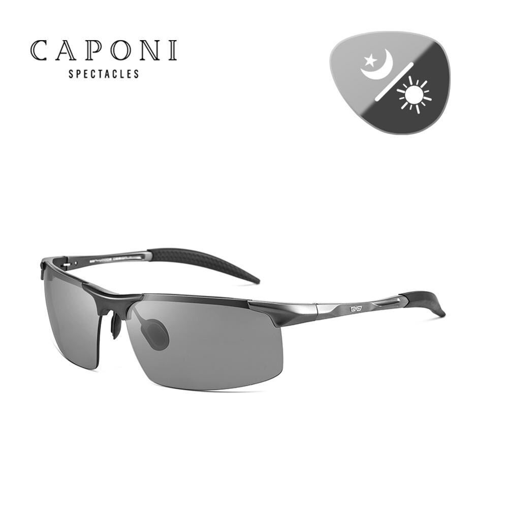 CAPONI Polarized Sunglasses For Male Sports Style Photochromic Eyewear  Classic Men Sun Glasses With Spring Hinge Design BS3218