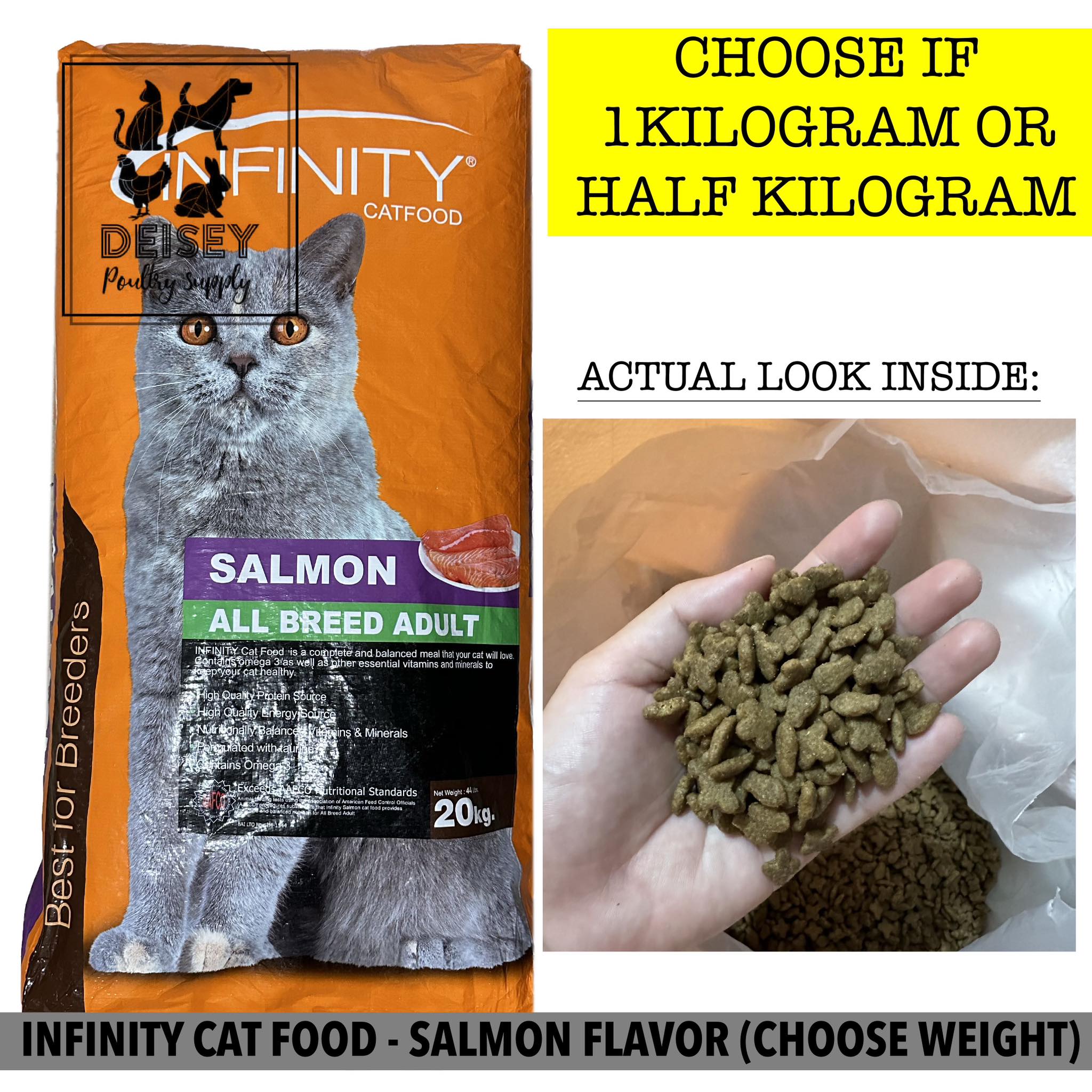 INFINITY CATFOOD SALMON FLAVOR - FOR ALL BREED (HALF KILOGRAM OR 1  KILOGRAM)