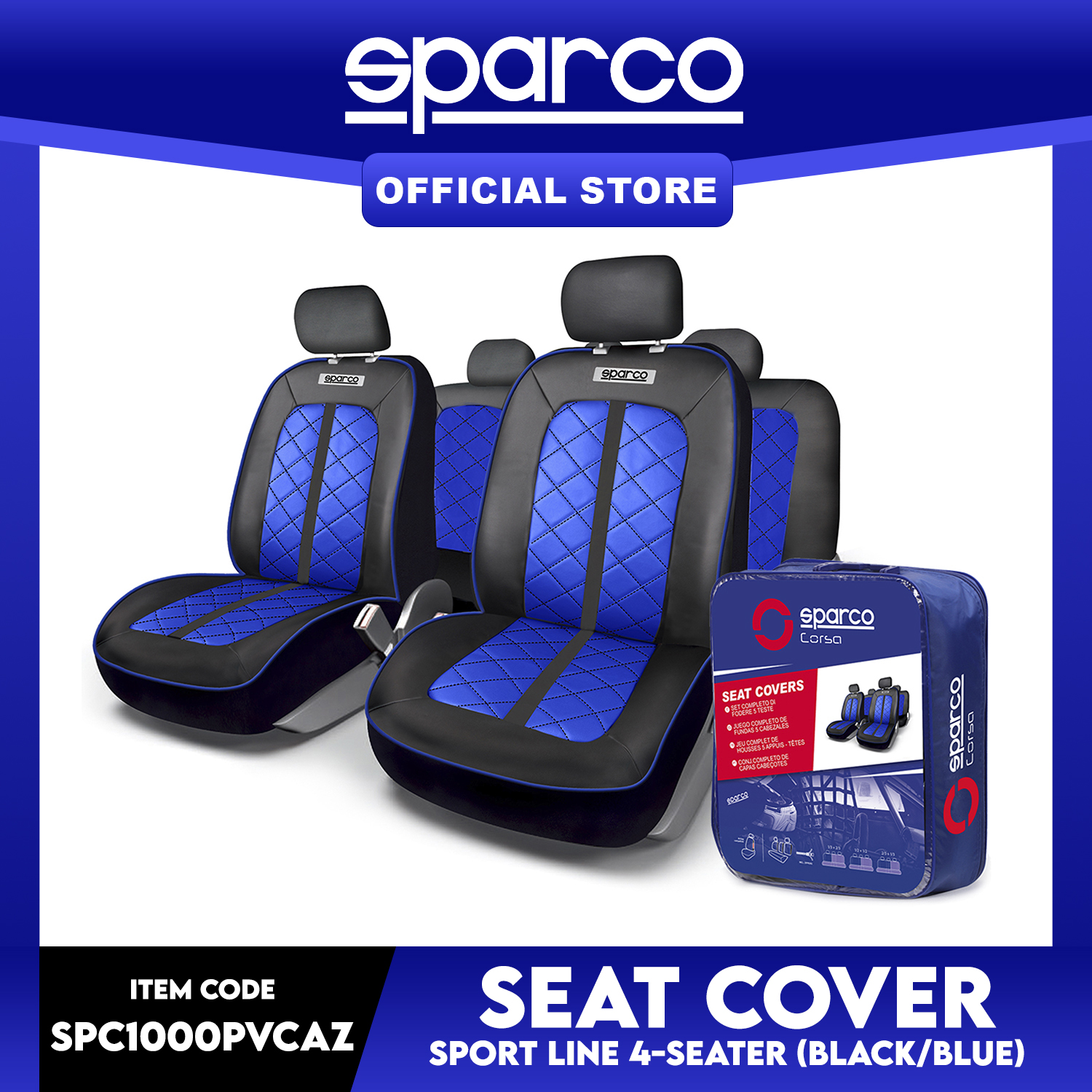 Sparco Car Seat Covers SPC1010 (Blue/Gray) Auto Interior Accessories –