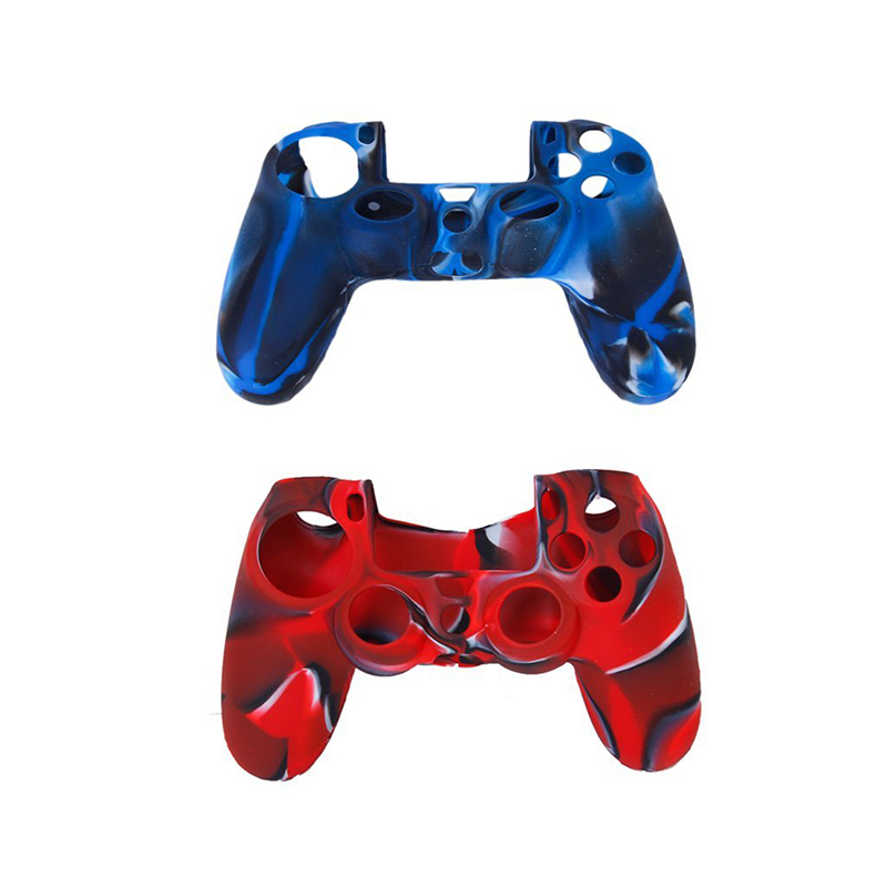2pcs Silicone Protective Cases + 2 Pairs Plastic Joystick Caps for PS4 Controller