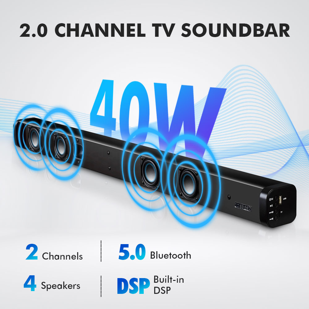 Popcorn 40W TV Speaker Soundbar Bluetooth 5.0 Wireless Connection