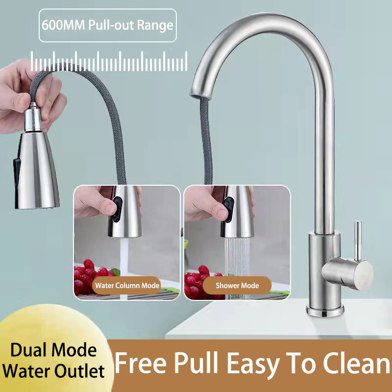 (2 In 1) Faucets For Sink Kitchen 360° Rotating Stainless Steel Faucet 