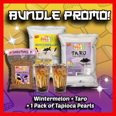 inJoy Wintermelon + Taro + 1 kg Tapioca Pearls Sago Instant Milk Tea Powder Bundle Set