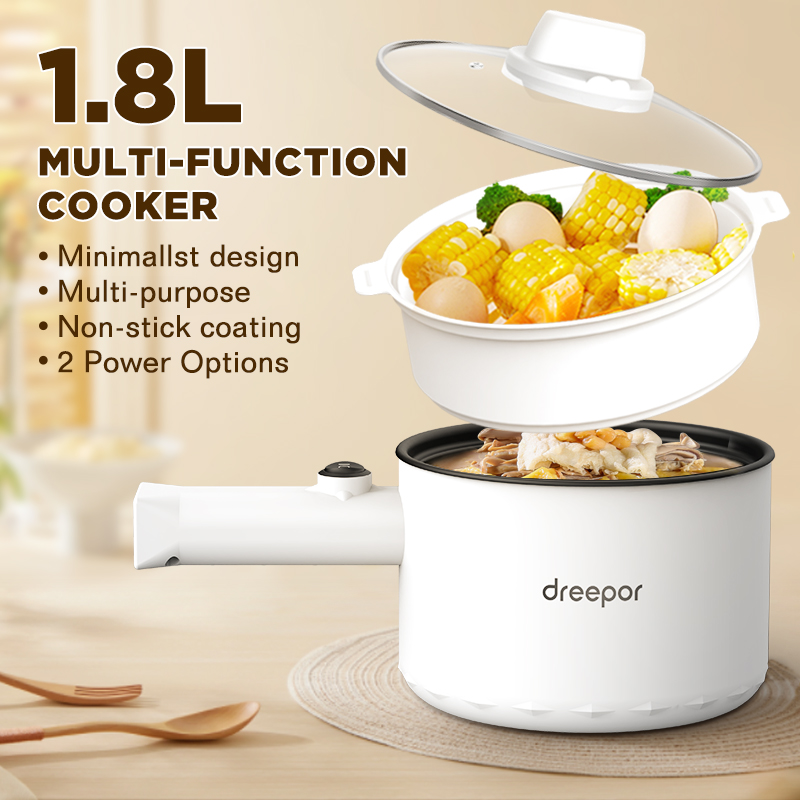 Dreepor 1.8L Electric Cooker with Steamer Multipurpose Nonstick