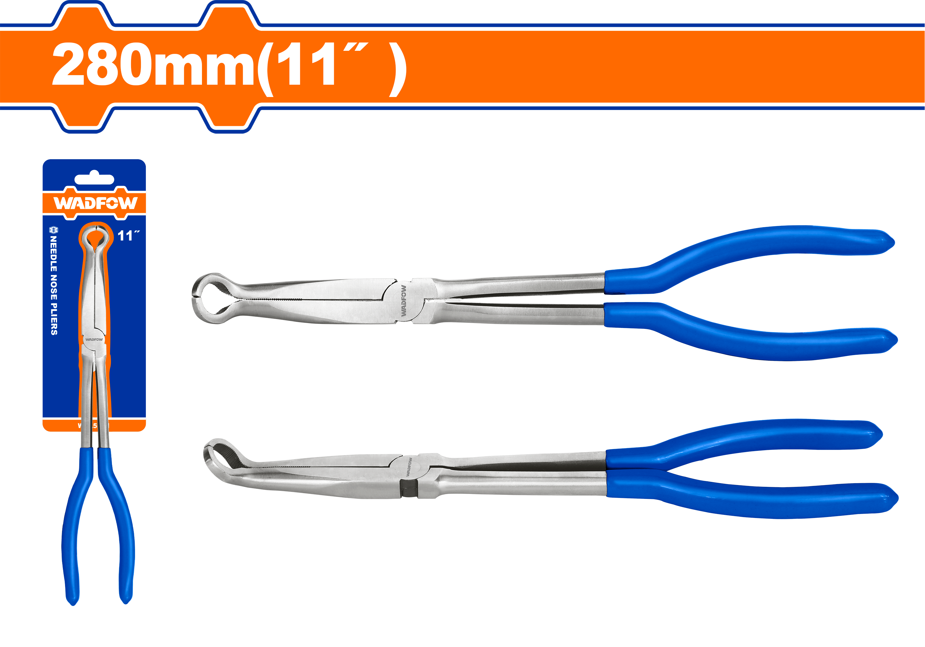 WADFOW Long Needle Nose Pliers 11" Inch Bent Round Nose Pliers Type O