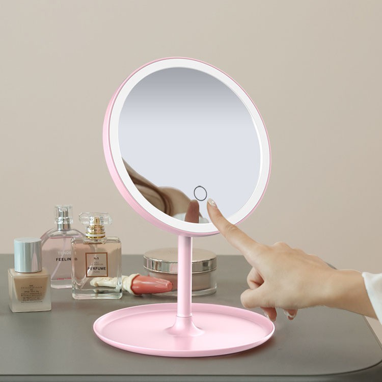 Oqution Led Makeup Mirror With Light Touch Screen Desktop Lamp Square Dressing Mirror Large Princess Mirror Portable Mirror 