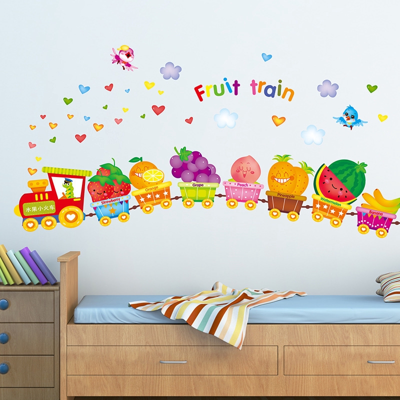 Kindergarten Children's Room Bedside Lovely Removable Wallpaper Happy Fruit  Animal Train | Lazada PH