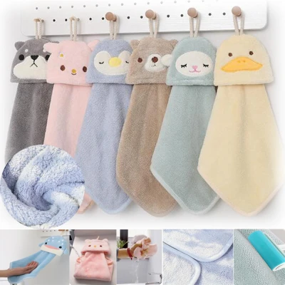RNATION Cute Animal Thicken Kids Shower Towel Hanging Coral Velvet Bathing Hand Towel Microfiber Towel Kitchen Supplies Cleaning Cloth
