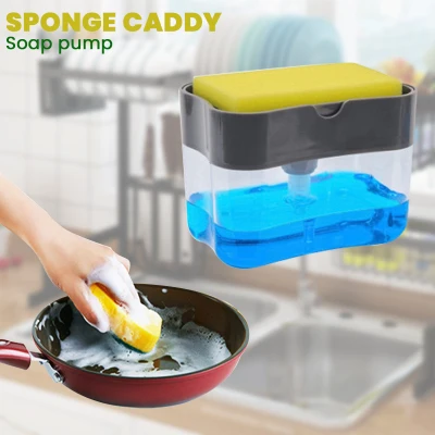 Dishwashing Soap Dispenser, Soap Dispenser Sponge Holder 2 in1, Dish soap Dispenser Caddy, Countertop soap Dispenser, Soap Pump Dispenser, Sponge Caddy
