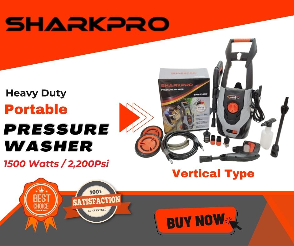 SHARKPRO PORTABLE PRESSURE WASHER, VERTICAL TYPE ,1500 Watts, 150 BAR