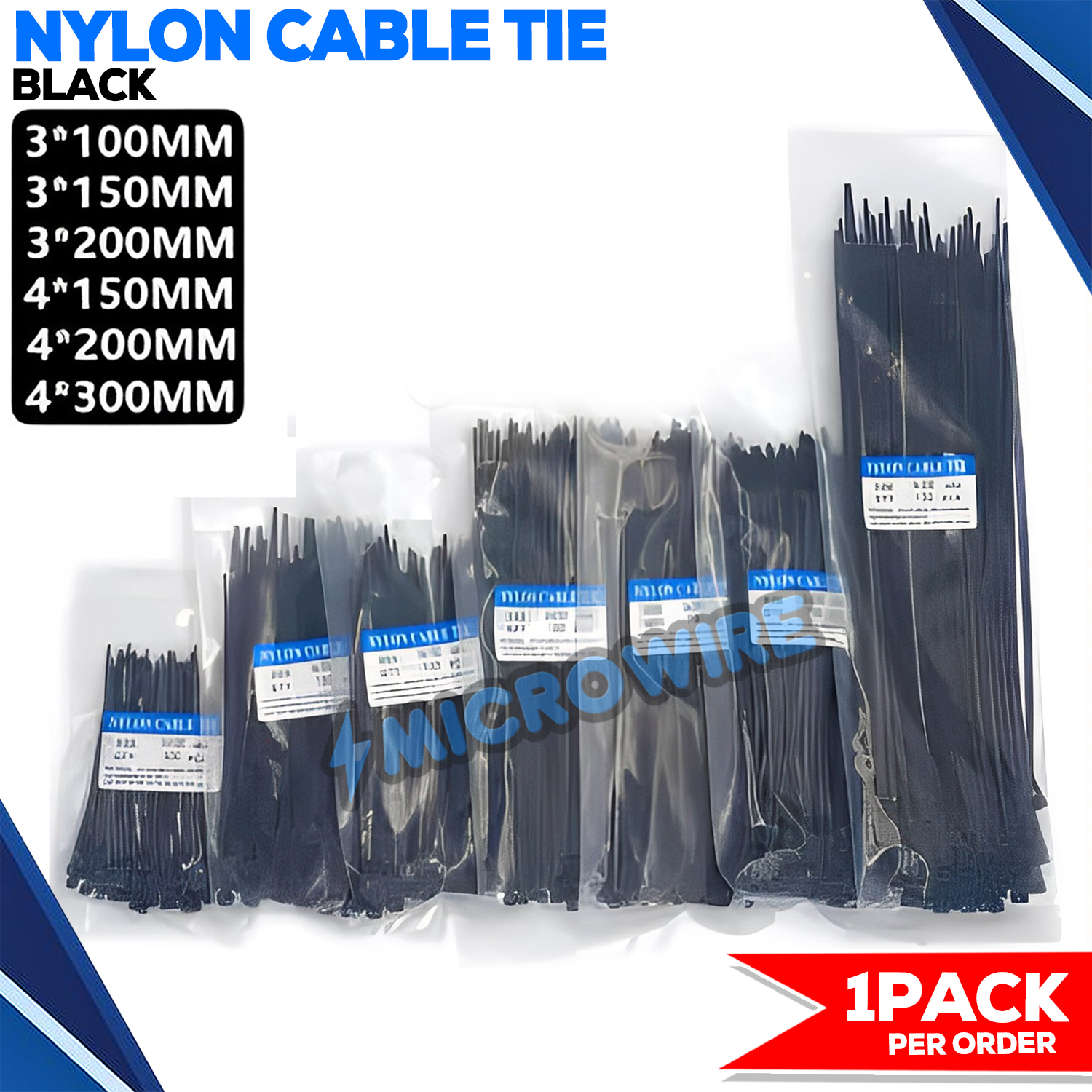 (100pcs) Black Cable Ties High Quality Heavy Duty Nylon Cable Ties for