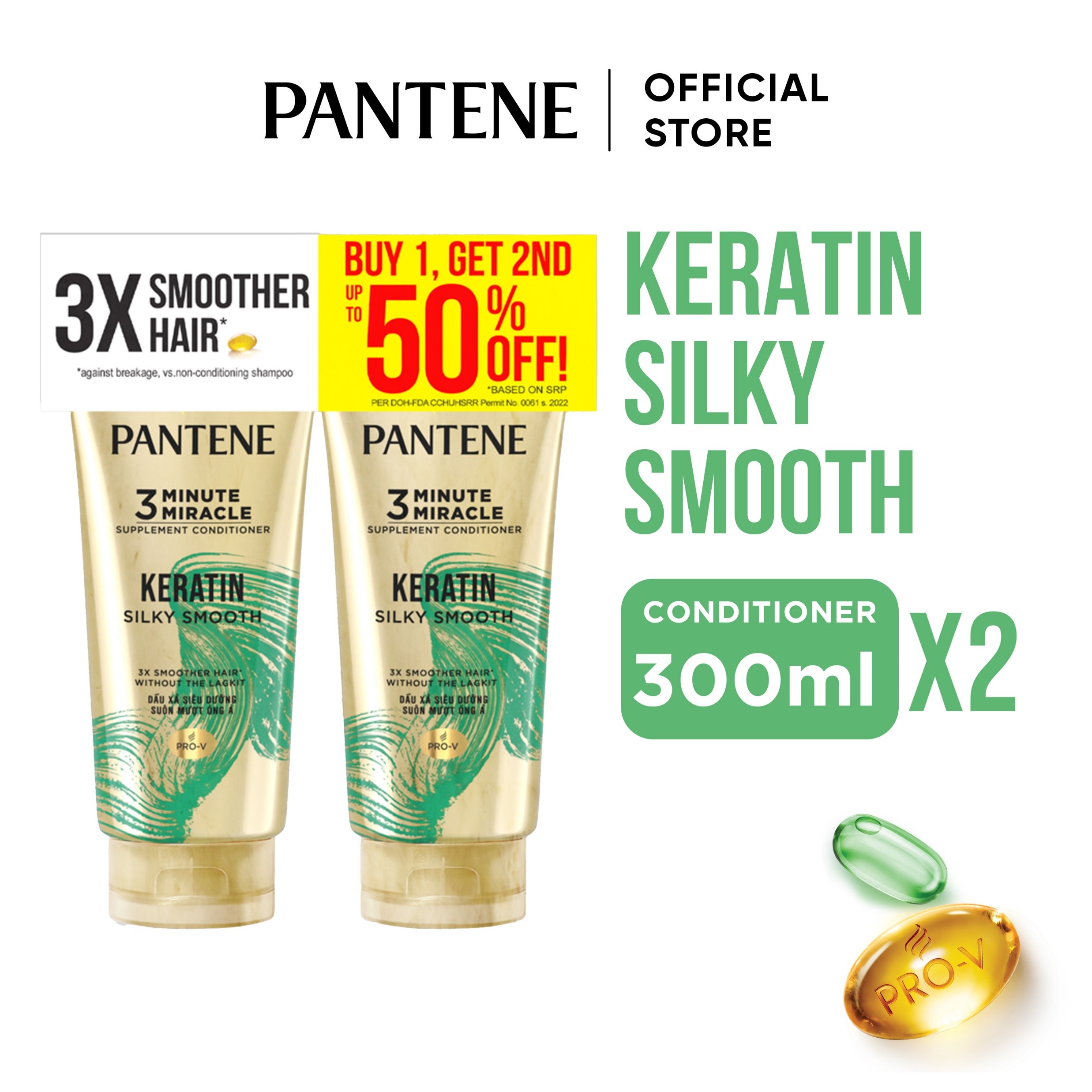 Pantene Keratin Smooth Pro-V 3Minute Miracle Conditioner 300ml [Silky  Smooth Care] (2 pieces)