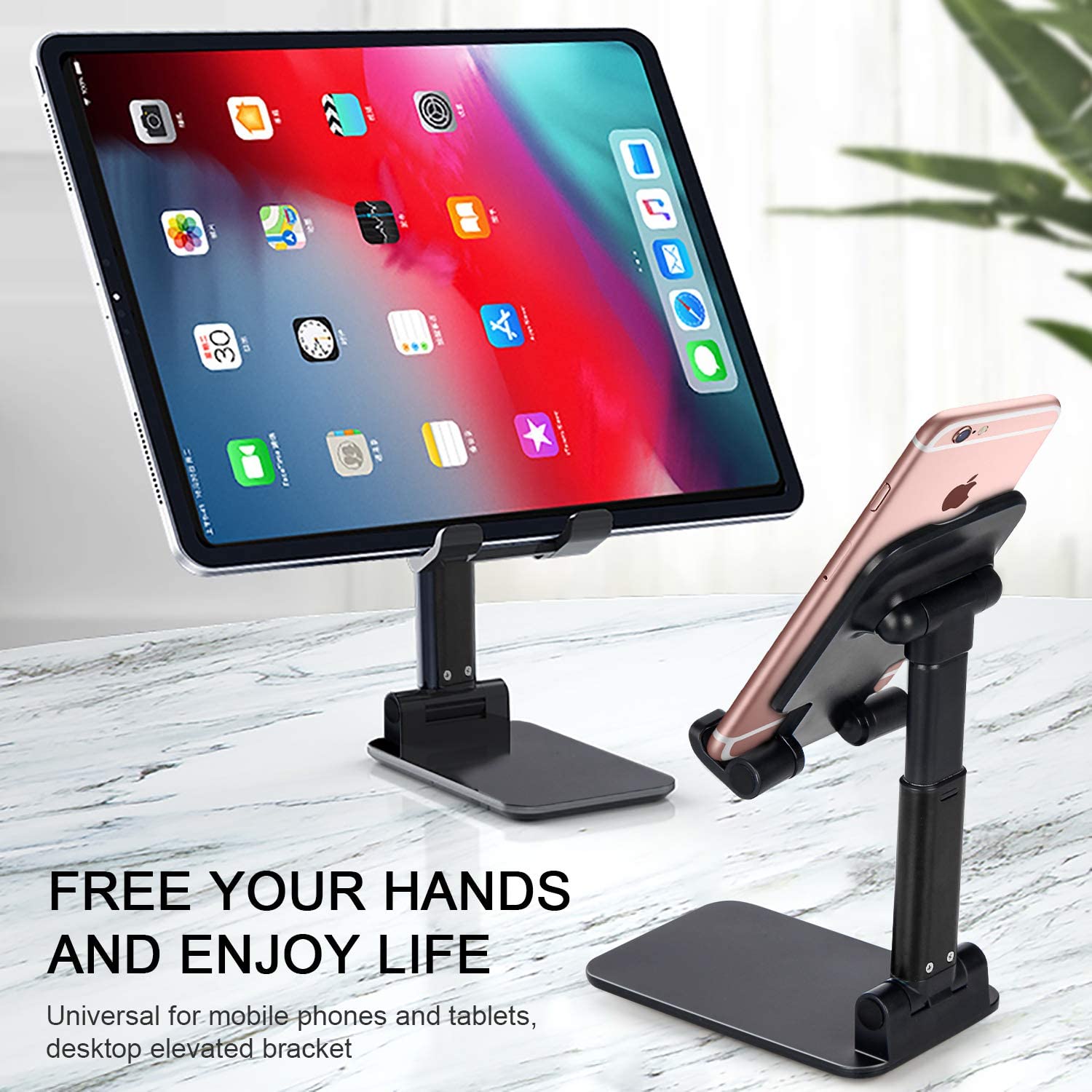 Cell Phone Stand, Angle Height Adjustable Phone Stand for Desk, Foldable  Cell Phone Holder, Cradle, Dock, Tablet Stand, Case Friendly Compatible  with All 4-12.9Inches iPhone,iPad,Tablet, Kindle, Black 