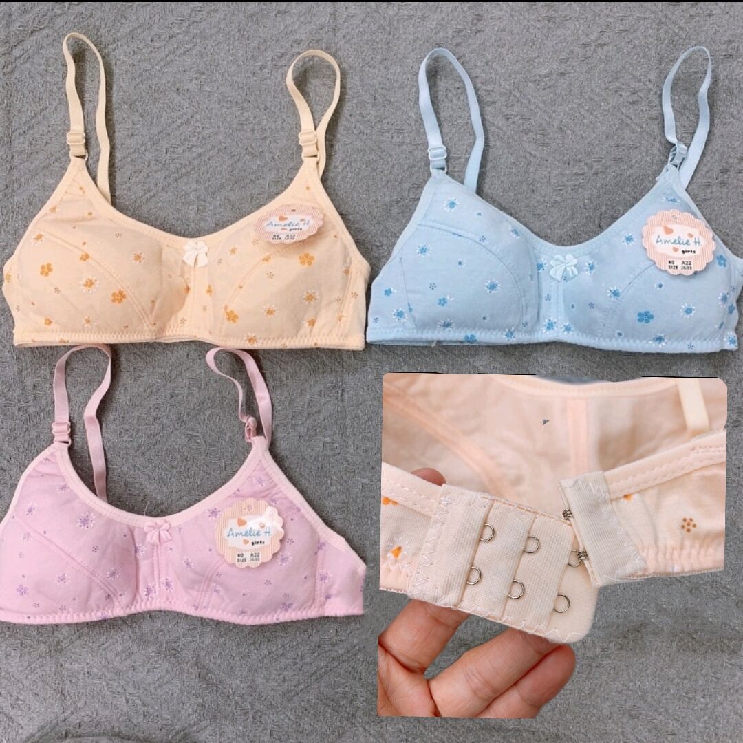 0078）3pcs assorted Young Kids Girls Soft Cotton Bra Comfy Puberty