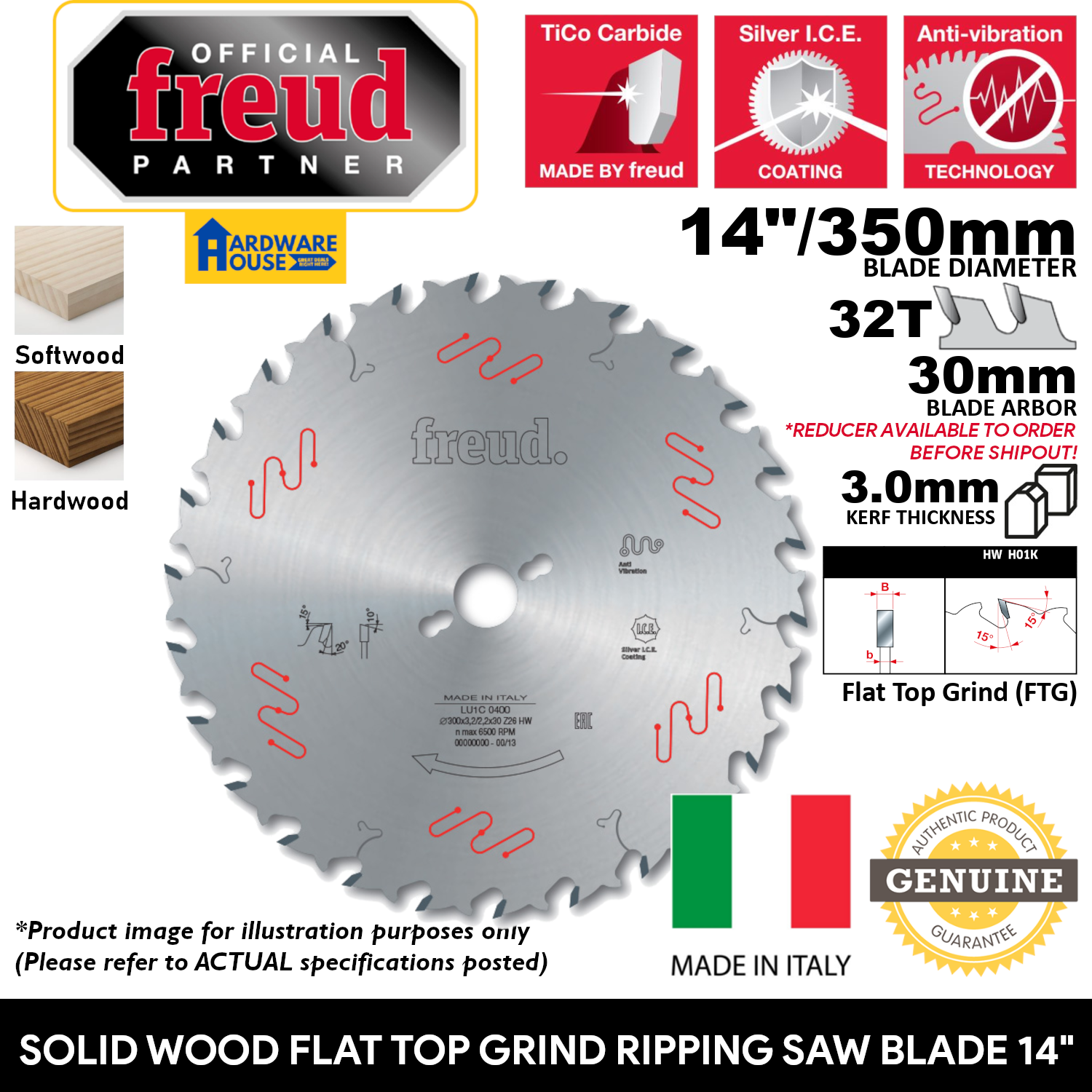 ORIGINAL FREUD 14" 32T FTG Carbide Saw Blade TCT Flat Top Grind Rip
