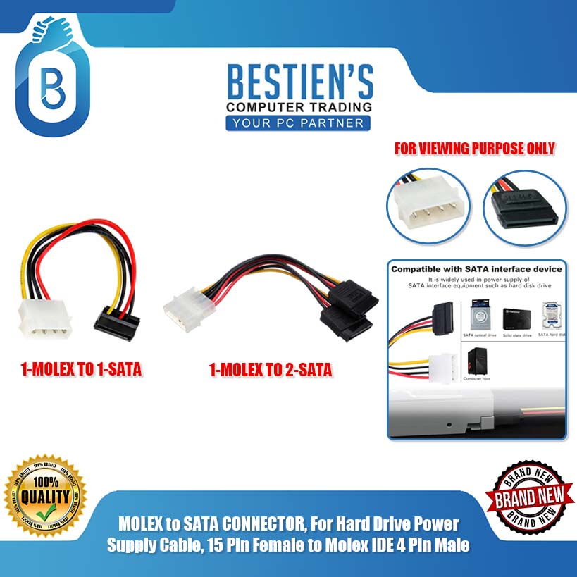 MOLEX to SATA CONNECTOR For Hard Drive Power Supply Cable 15 Pin
