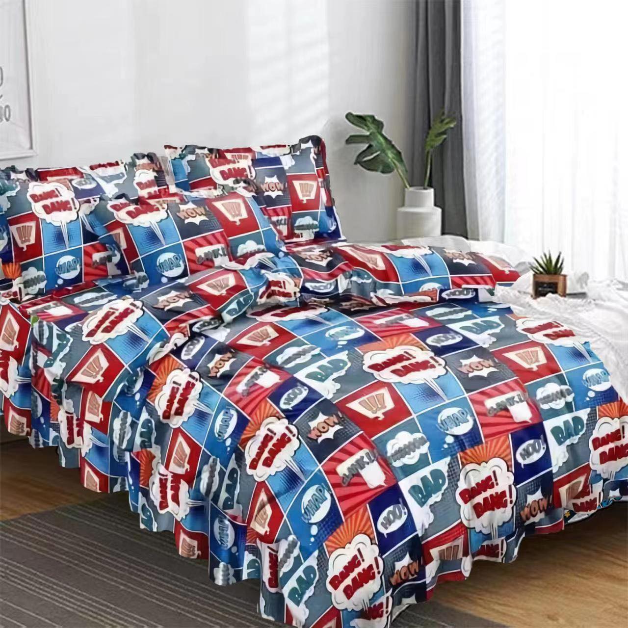 Home Heaven 3 in 1 Premium Canadian Comic Pattern Bedsheet Set (1 pc Fully Garterized Fitting