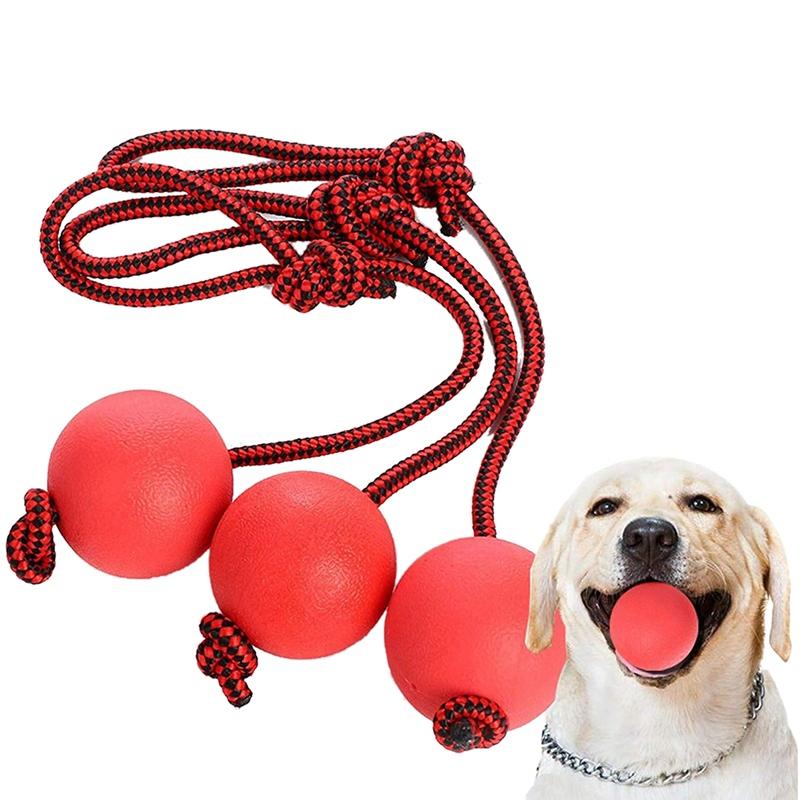Dog Rope Ball, 3 Pcs Ball on a Rope Dog Toy Natural Elastic Solid