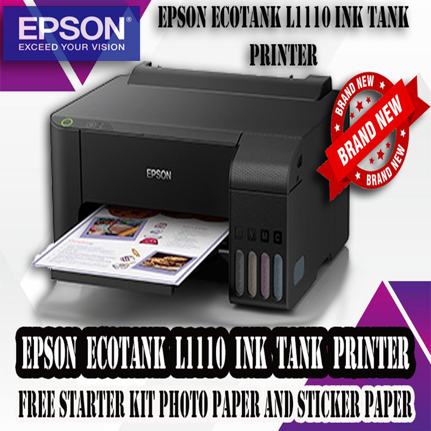 Epson EcoTank L1110 Ink Tank Printer with FREE STARTER KIT PHOTO PAPER