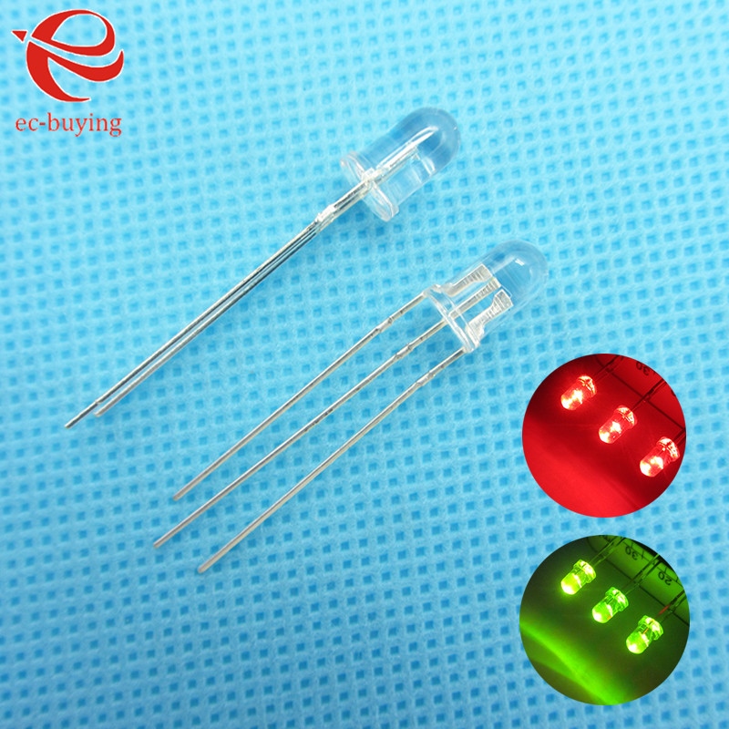10pcs/lot F3 3mm LED Bi Color Transparent Common Anode Round Light ...