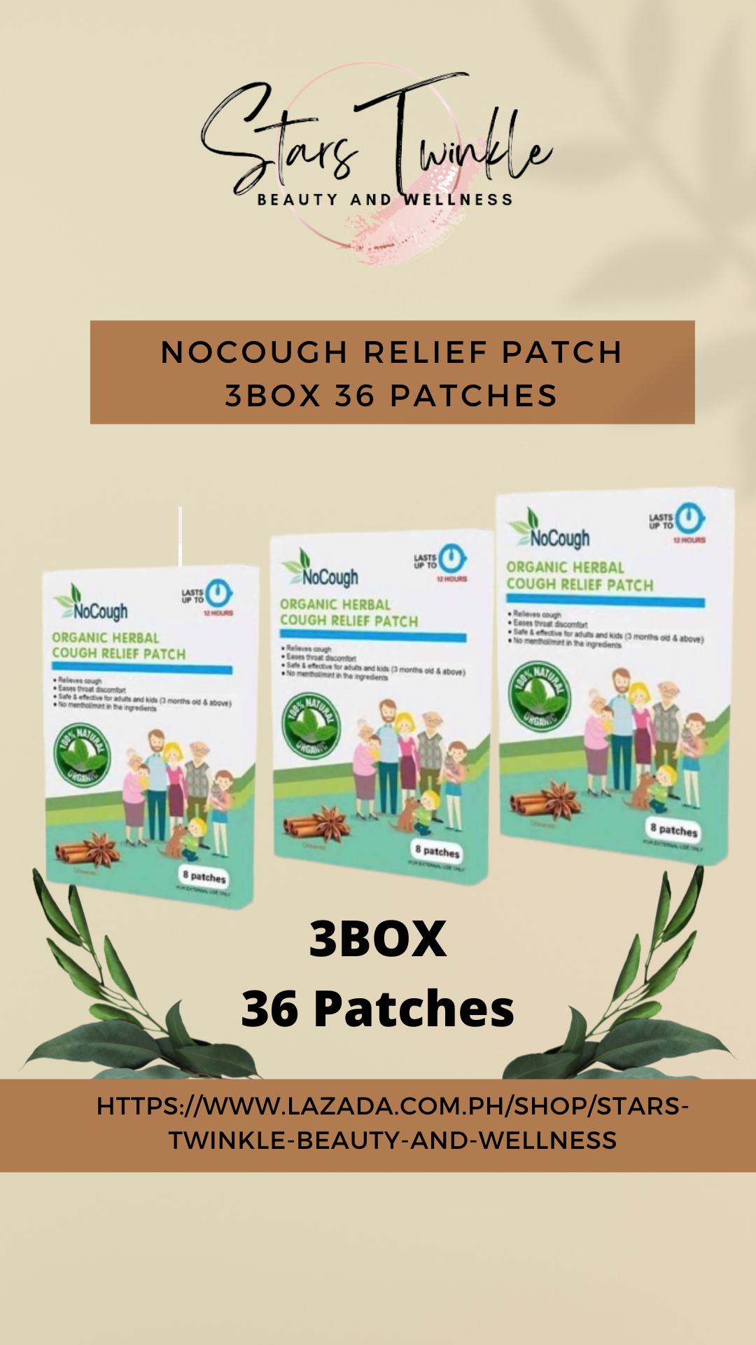 NoCough Organic Herbal Cough Relief Patch 3Box (36Patches) Natural Legit Authentic Original Best