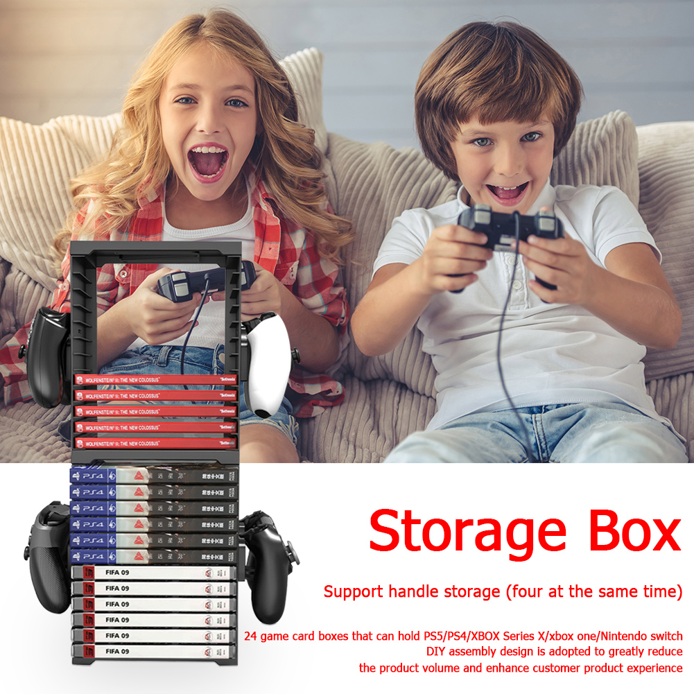 24 Games Disc Storage Tower Holder Controller Bracket for PS5/PS4/Switch