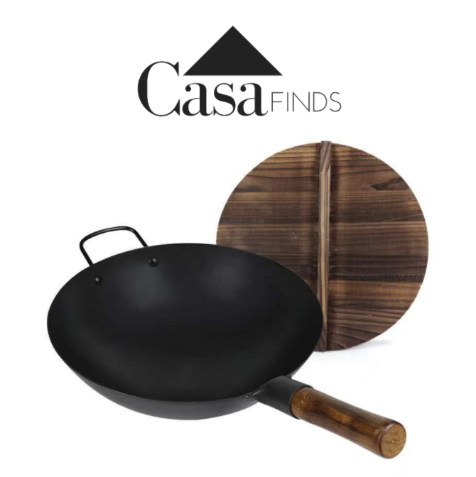 Klee Utensils klee pre-seasoned cast iron wok pan with wood wok